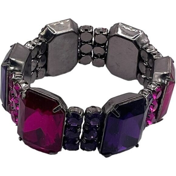 Vintage Inspired Stretch Bracelet Large Pink & Purple Acrylic Gemstones - Picture 6 of 7